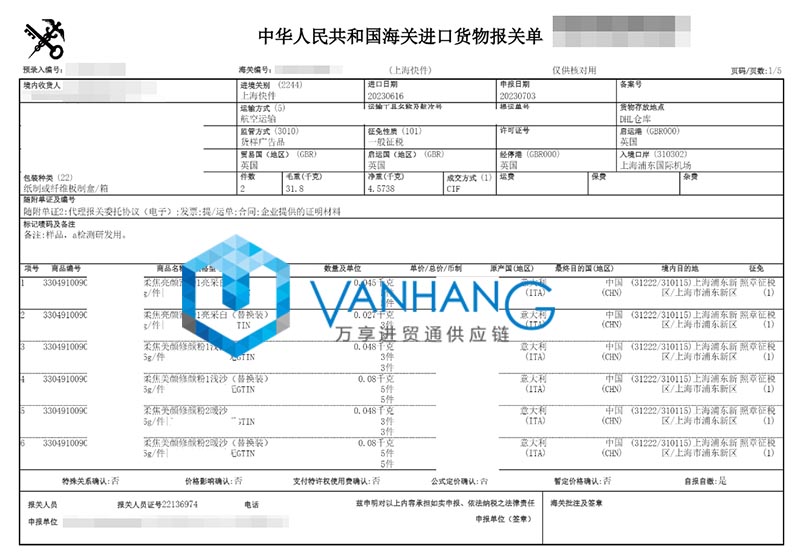意大利化妝品進口清關(guān)資料